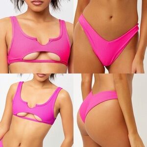 Frankies Bikinis SET Ribbed Fuchsia Cole Top & Enzo Bottom